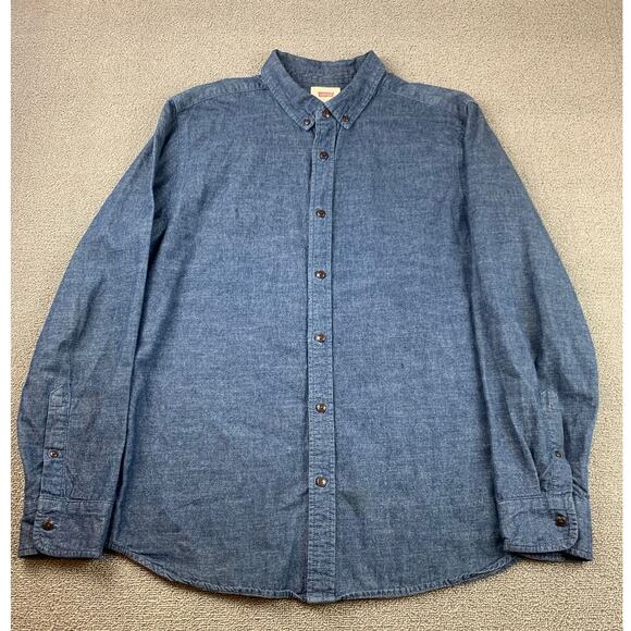 90s Vintage Levi’s Work Shirt Men's Large Blue Chambray Button-up - Picture 1 of 13